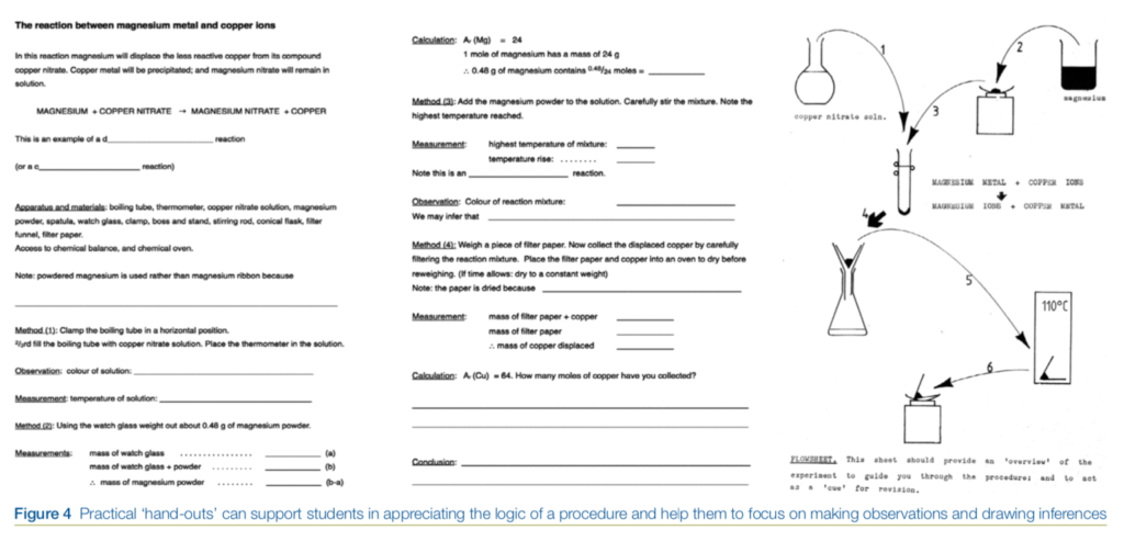 Figure 4 Practical 'hand-outs' can support students in appreciating the logic of a procedure and help them to focus on making observations and drawing inferences